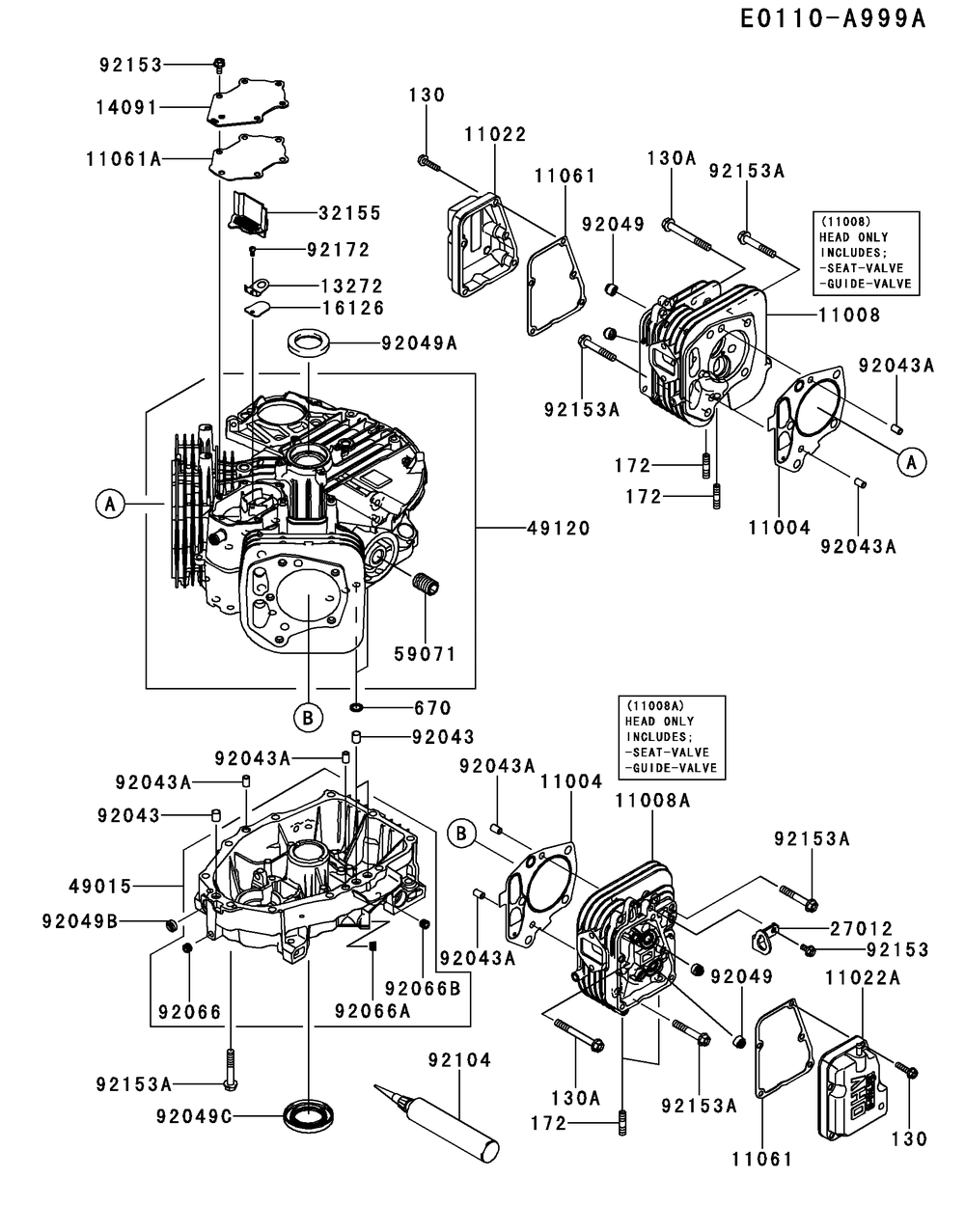Fs541v-Ds37 Cylinder And Crankcase Diagram and Parts List for FS541V-DS37  Cub Cadet Engine